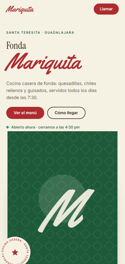 Fonda Mariquita home page on a phone