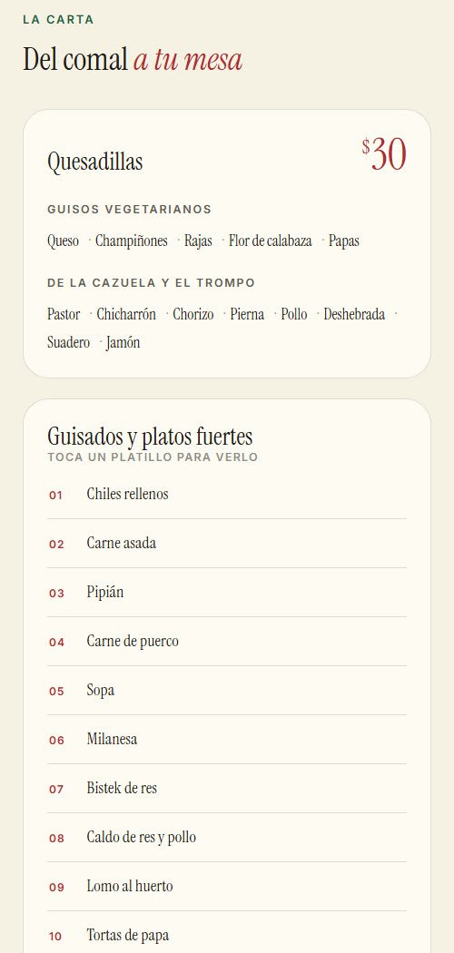 Fonda Mariquita menu on a phone